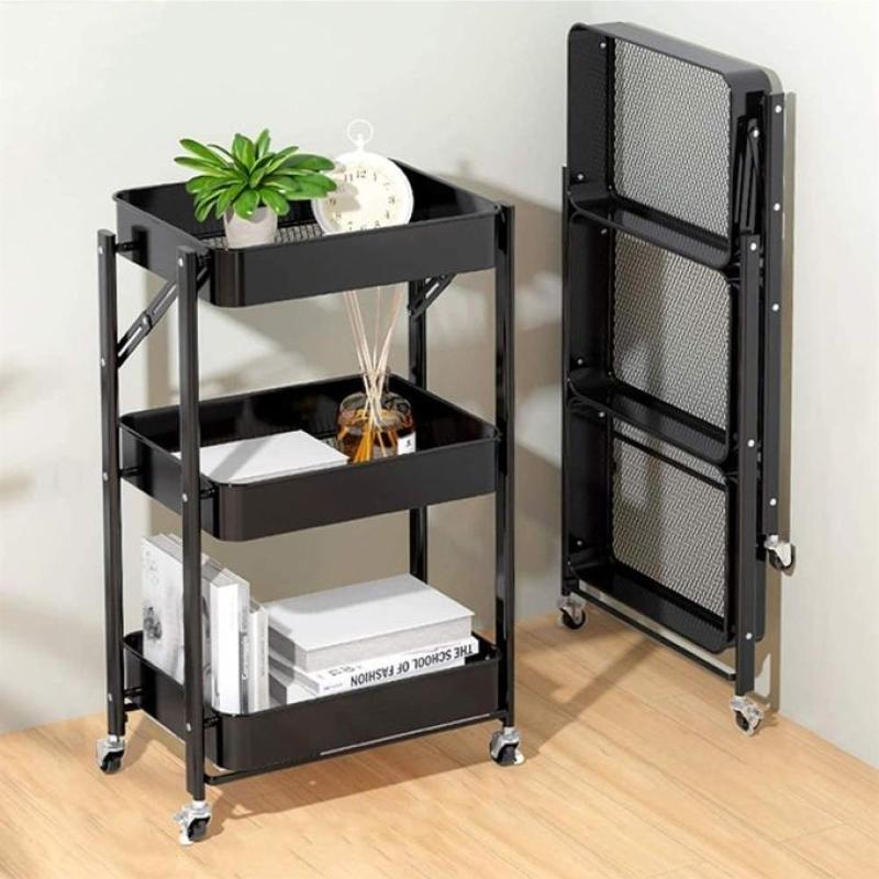 Chariot de Cuisine Pliable à 3 Niveaux en Métal