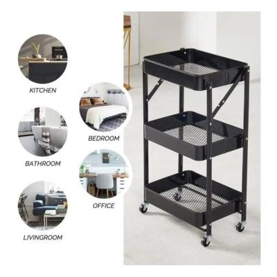 Chariot de Cuisine Pliable à 3 Niveaux en Métal