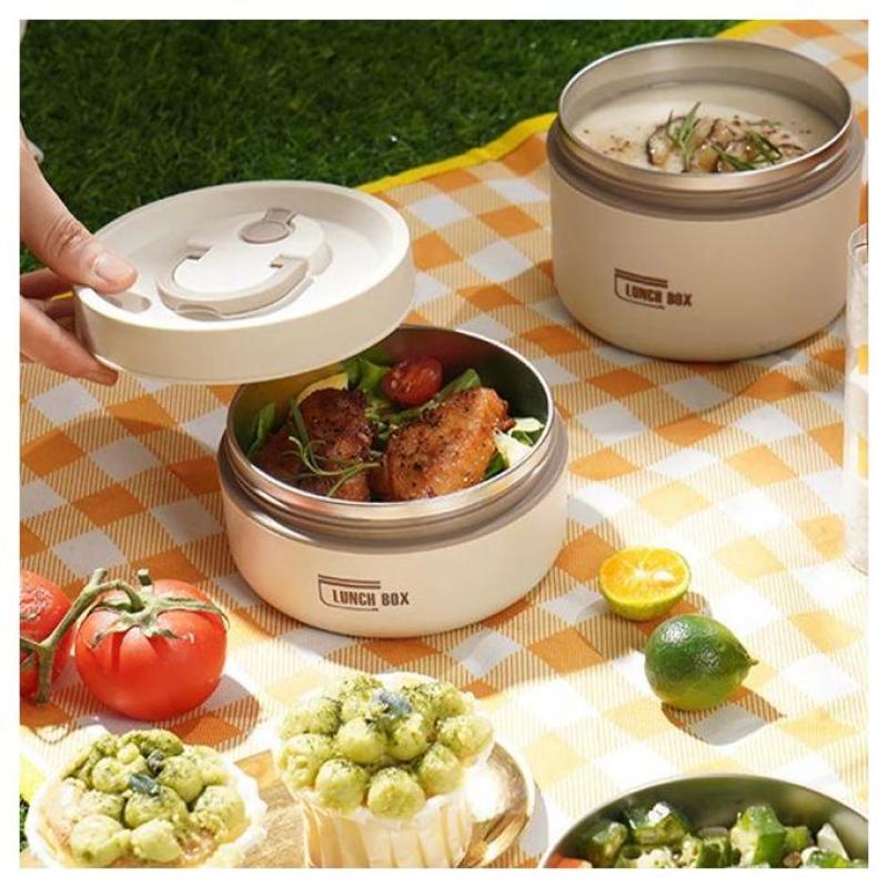 Ensemble de 4 boîtes à lunch isothermes empilables en inox – Étanches avec sac de transport thermique