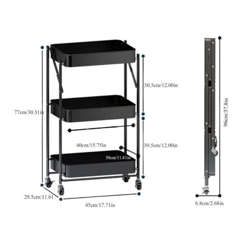 Chariot de Cuisine Pliable à 3 Niveaux en Métal