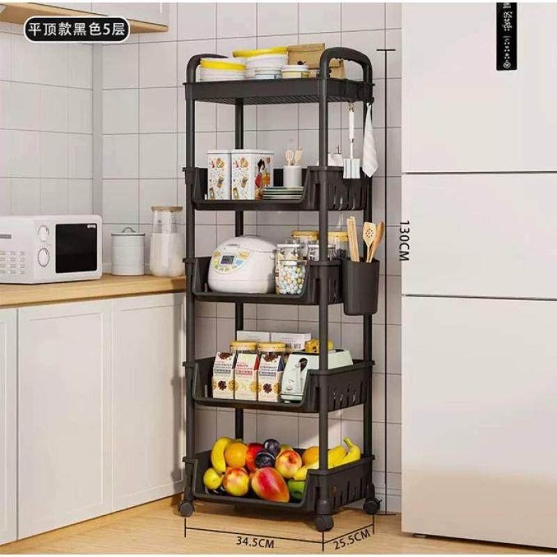 Étagère de rangement à 5 niveaux avec roulettes réglables