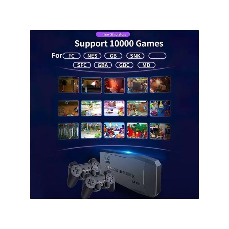 Console de jeu vidéo sans fil, écran HD 4K 64Gb HDMI avec 10000 jeux + 2 Manettes