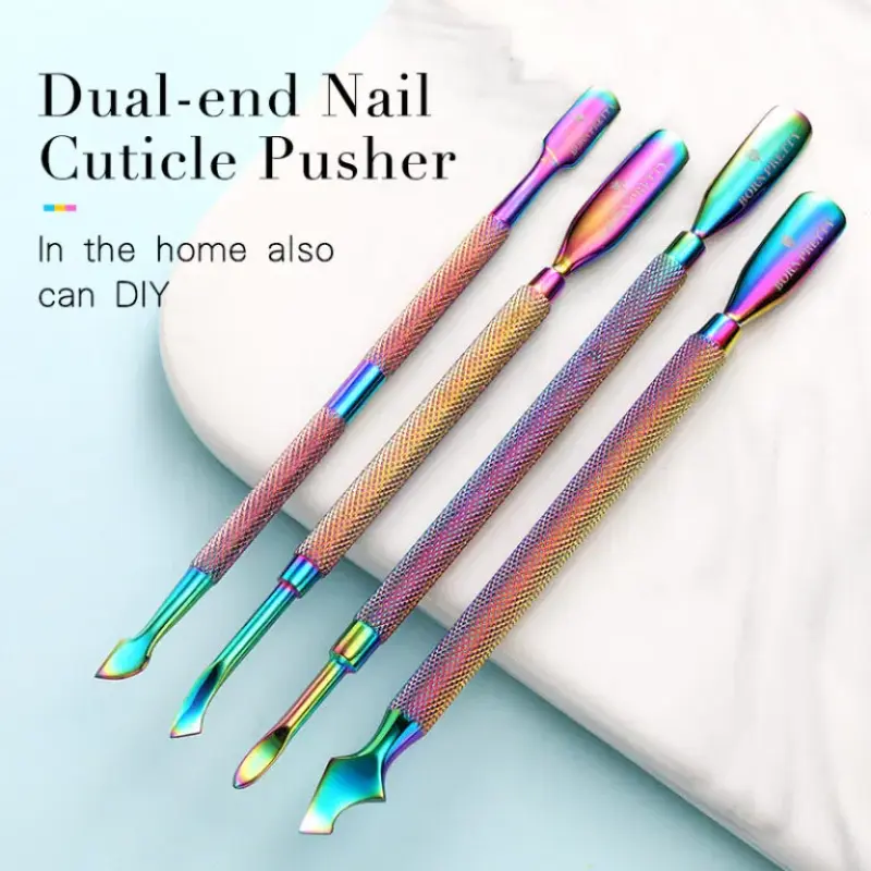 Ensemble de 4 Repoussoirs et Coupe-Cuticules Professionnels Effet Arc-en-Ciel pour Manucure Parfaite